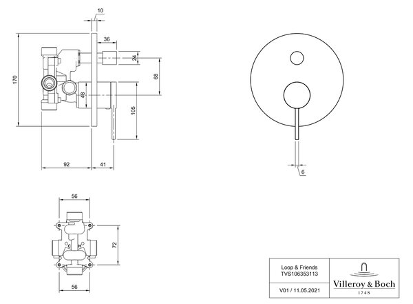 Villeroy & Boch Loop & Friends vanová baterie pod omítku chrom TVS10635311361