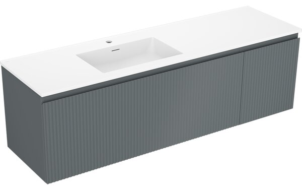 Mexen Rivel, koupelnová skříňka 160 cm s umyvadlem Otis vlevo, 1S, 1D, drážkovaná, grafitová matná/bílá matná, 91A23-16047-3-BBFF66-W18L01