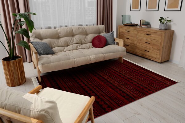 Makro Abra Kusový koberec klasický ORIENT 5132 bordó černý s třásněmi Rozměr: 100x200 cm