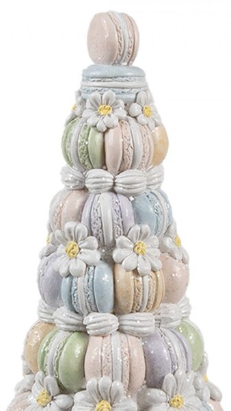 Dekorace ve tvaru barevné makronkové věže s bílým podstavcem – 12x30 cm