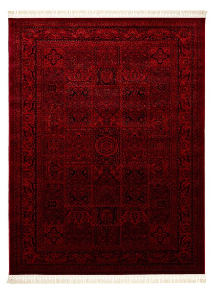 Makro Abra Kusový koberec klasický ORIENT 5365 bordó černý s třásněmi Rozměr: 100x200 cm