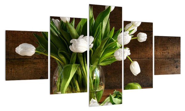 Obraz bílých tulipánů ve váze (125x70 cm)