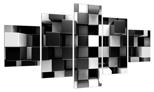 Abstraktní černobílý obraz - kostky (125x70 cm)