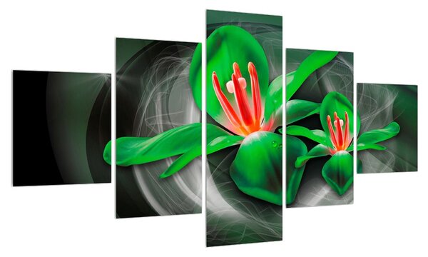 Moderní zelený obraz květů (125x70 cm)