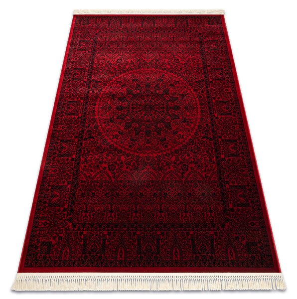Makro Abra Kusový koberec klasický ORIENT 6039 bordó černý s třásněmi Rozměr: 100x200 cm