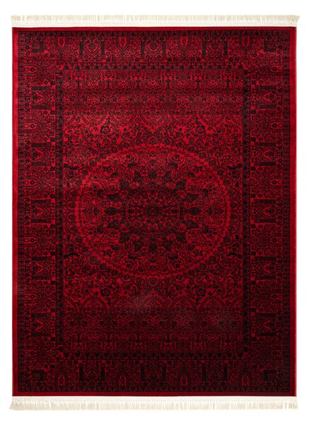 Makro Abra Kusový koberec klasický ORIENT 6039 bordó černý s třásněmi Rozměr: 100x200 cm