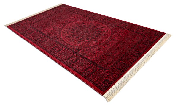 Makro Abra Kusový koberec klasický ORIENT 6039 bordó černý s třásněmi Rozměr: 100x200 cm