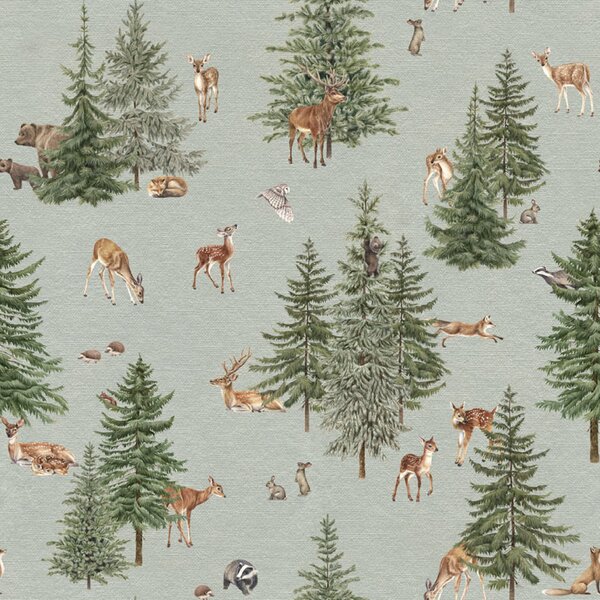 FUGU Tapeta borovicový les - Pine Forest Blue Materiál: Digitální eko vlies - klasická tapeta nesamolepicí