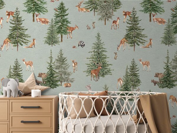 FUGU Tapeta borovicový les - Pine Forest Blue Materiál: Digitální eko vlies - klasická tapeta nesamolepicí