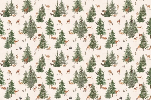 FUGU Tapeta borovicový les - Pine Forest White Materiál: Samolepicí tkaný eko materiál - samolepicí tapeta