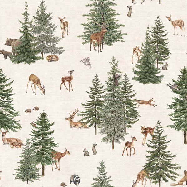 FUGU Tapeta borovicový les - Pine Forest White Materiál: Samolepicí tkaný eko materiál - samolepicí tapeta