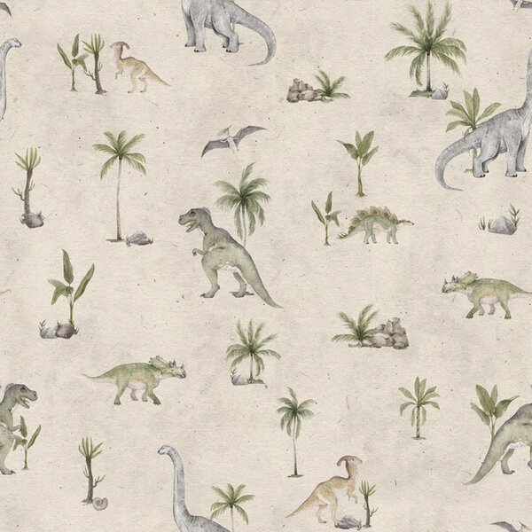 Tapeta dinosauři - Dashing Dinos Sand | Fugu Materiál: Digitální eko vlies - klasická tapeta nesamolepicí