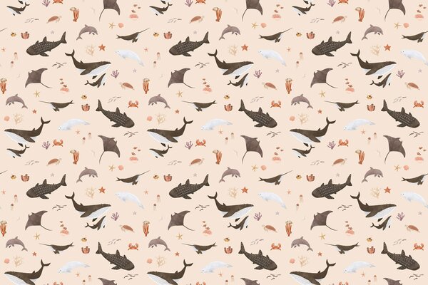 Dětská tapeta moře a velryby - Splendid Sea Beige Materiál: Digitální eko vlies - klasická tapeta nesamolepicí