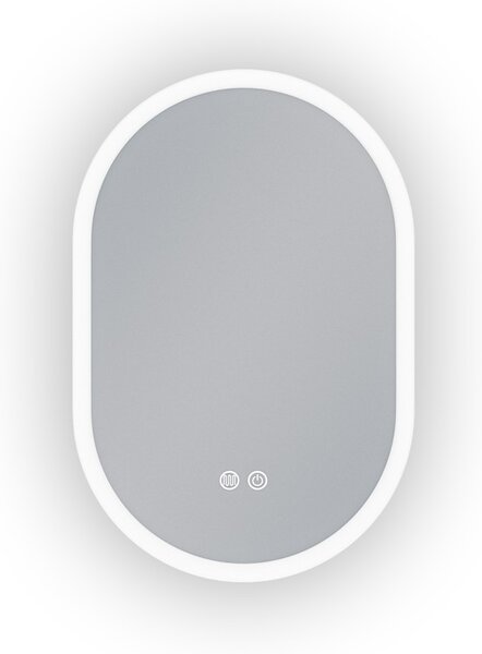 Erga Demi, oválné LED zrcadlo 40x60cm, 3 barvy světla, přední osvětlení, topná podložka proti zapaření, ERG-V01-DEMI-4060-CL