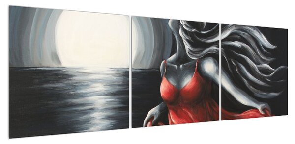 Obraz ženy v červených šatech (150x50 cm)