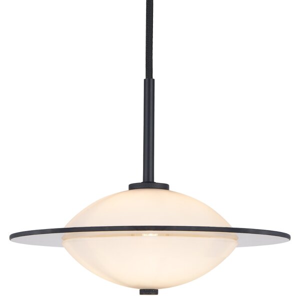 Halo Design Opálově bílé skleněné závěsné světlo Orbit 24 cm s černým zavěšením