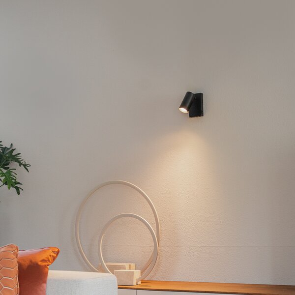 Chytrá nástěnná lampa černá nastavitelná s vypínačem vč. Wifi GU10 50mm - Jeana Luxe