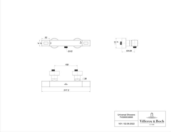 Villeroy & Boch Universal Taps & Fittings sprchová baterie nastěnná s termostatem chrom TVS00001800061