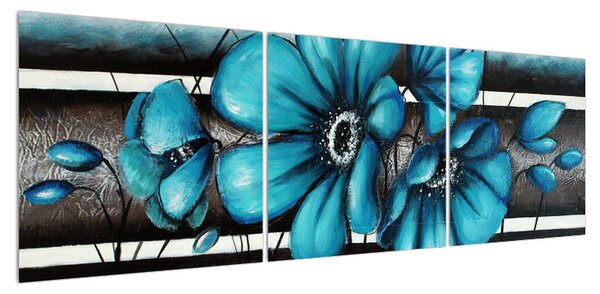 Obraz modrých květů (150x50 cm)