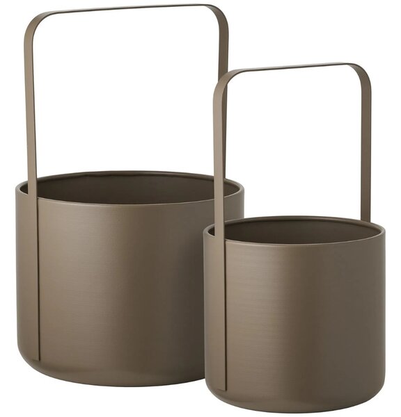 Nordic Living Set dvou hnědých kovových květináčů Zyra Ø 19/24,5 cm