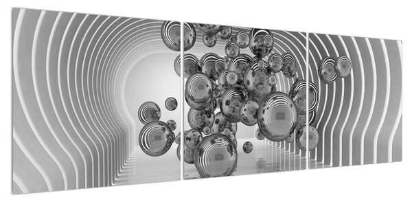 Abstraktní černobílý obraz - bubliny (150x50 cm)