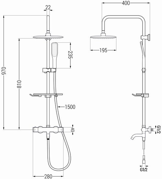 Mexen - KT49 sprchový set s termostatickou vanovou baterií Kai, černá-zlatá, 779004993-75