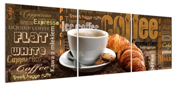 Obraz šálku kávy a croissantů (150x50 cm)