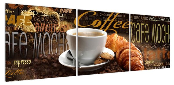 Obraz kávy a croissantů (150x50 cm)