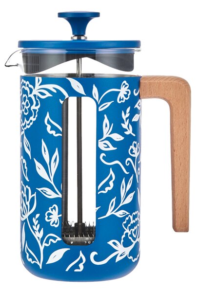 French press La Cafetière Pisa 1 l připraví až 8 šálků plné kávy, udrží teplotu a zaujme designem Blu Fiorato s dřevěnou rukojetí. LCPISA8CPFLORAL