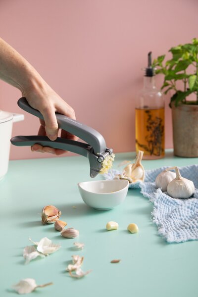 Lis na česnek KitchenCraft Easy Clean 360° otevírání snadné čištění kov vhodný do myčky kompaktní provedení KCGPEC