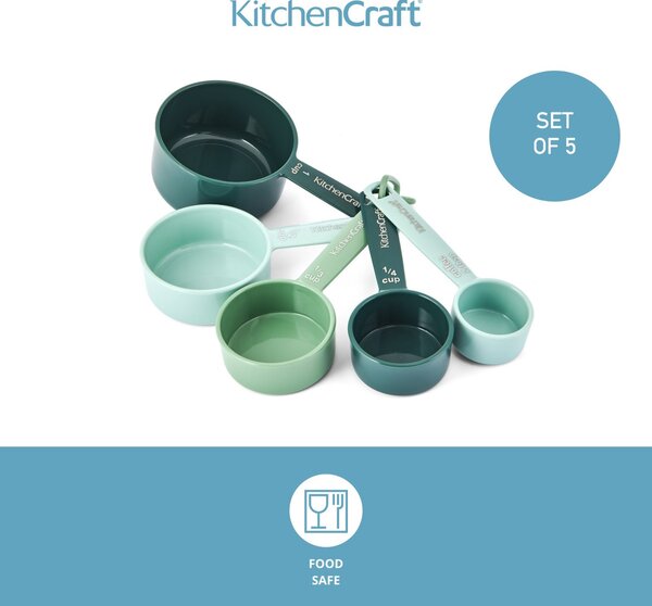 Odměrky KitchenCraft sada 5 ks stohovatelné plastové kuchyňské odměrky barevné přesné dávkování vaření pečení KCMCUPSETGR