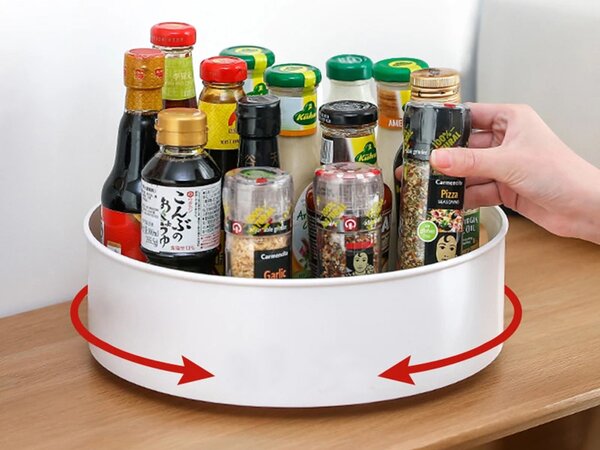VERK GROUP Otočný organizér, otočný miska, LAZY SUSAN, otáčecí o 360, průměr 22cm - bílý