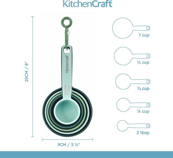 Odměrky KitchenCraft sada 5 ks stohovatelné plastové kuchyňské odměrky barevné přesné dávkování vaření pečení KCMCUPSETGR