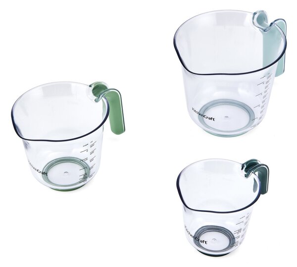 Odměrky KitchenCraft sada 3 ks stohovatelné džbánky 250 ml 500 ml 1000 ml plast barevné rukojeti vaření pečení KCMJUG3PCGR