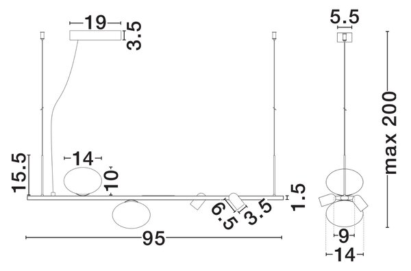 Nova Luce Černé kovové závěsné LED světlo Noble 95 cm