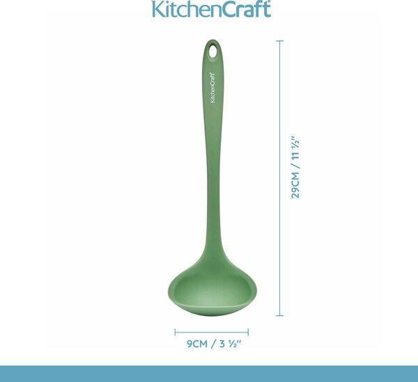 Naběračka KitchenCraft silikonová 29 cm tepelně odolná šetrná k nepřilnavému nádobí hluboká kuchyňská naběračka zelená KCSILLADGR