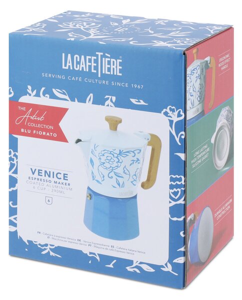 Moka konvička La Cafetière Venice 290 ml připraví plnou kávu během pár minut, zaujme designem Blu Fiorato a je ideální pro každodenní použití. LCVEN6…