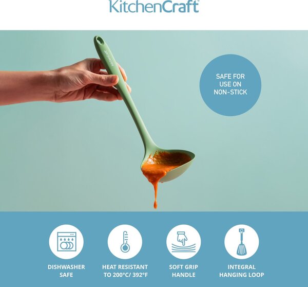 Naběračka KitchenCraft silikonová 29 cm tepelně odolná šetrná k nepřilnavému nádobí hluboká kuchyňská naběračka zelená KCSILLADGR