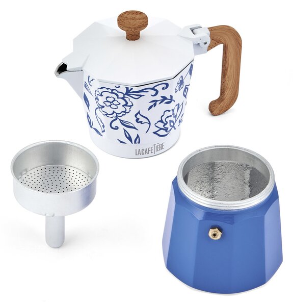 Moka konvička La Cafetière Venice 290 ml připraví plnou kávu během pár minut, zaujme designem Blu Fiorato a je ideální pro každodenní použití. LCVEN6…