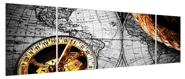 Historický obraz mapy světa a kompasu (170x50 cm)