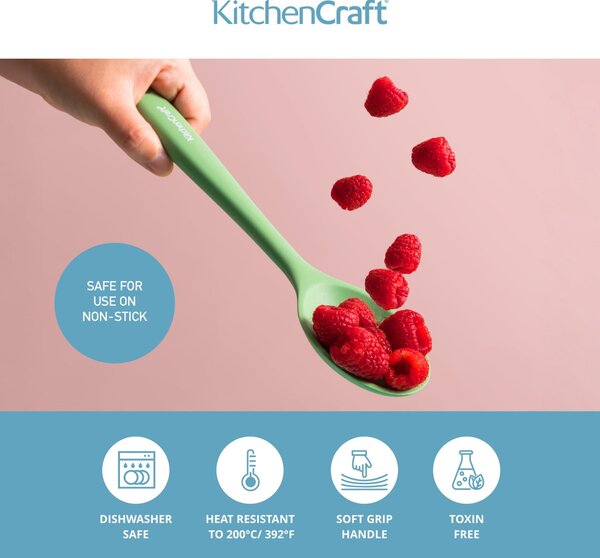 Silikonová vařečka KitchenCraft 27 cm je šetrná k nepřilnavému nádobí, ideální pro míchání i nabírání a vhodná pro každodenní vaření. KCSILSPOONGR
