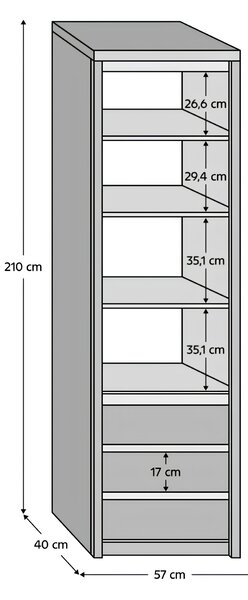 KONDELA Regál se šuplíkem 1D3S, dub sonoma, NORTY TYP 5