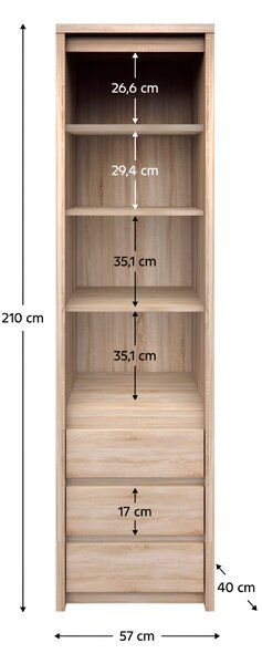 KONDELA Otevřený regál s šuplíky 3S, dub sonoma, NORTY TYP 6
