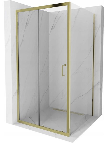 Mexen Apia sprchový kout s posuvnými dveřmi 90 (dveře) x 90 (stěna) cm, 5mm čiré sklo, zlatý profil, 840-090-090-50-00