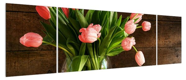 Obraz červených tulipánů ve váze (170x50 cm)