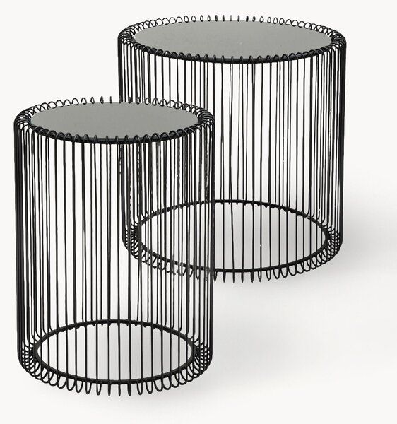 Sada kovových odkládacích stolků se skleněnou deskou Wire, 2 díly