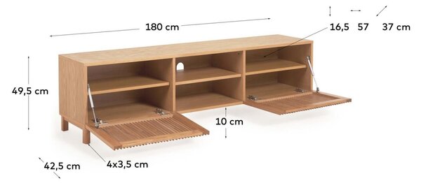 Dubový TV stolek Kave Home Beyla 180 x 42,5 cm
