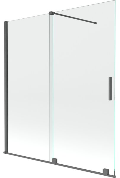Mexen Velar, 2-křídlová posuvná vanová zástěna 150 x 150 cm, 8mm čiré sklo, grafitový matný profil, 896-150-000-01-66