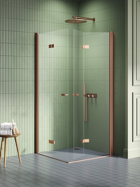 New Trendy New Soleo Copper Brushed sprchový kout 90x90 cm čtvercový měděná kartáčovaný/průhledné sklo K-2085