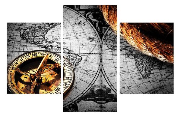 Historický obraz mapy světa a kompasu (90x60 cm)